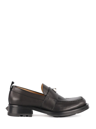 Shop Valentino Roman Stud Loafer In Calfskin In Black