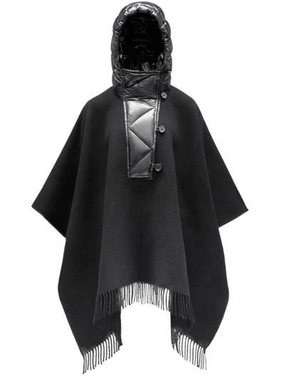 Shop Moncler Wool Cape With Logo In Black