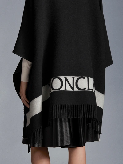 Shop Moncler Wool Cape With Logo In Black