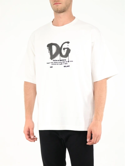 Shop Dolce & Gabbana Graffiti White Cotton T-shirt