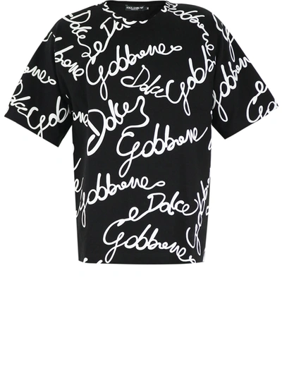 Shop Dolce & Gabbana Cotton T-shirt With Rubberized Logo In Black