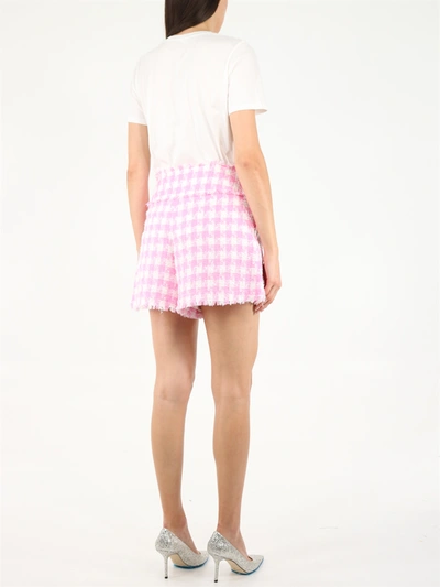 Shop Balmain White And Pink Tartan Tweed Shorts