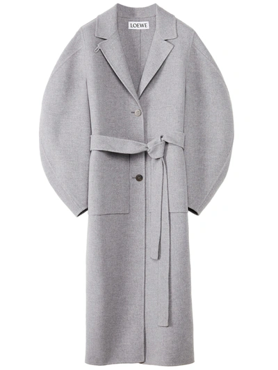 Shop Loewe Circular Sleeve Coat In Wool And Cachemire In Grey