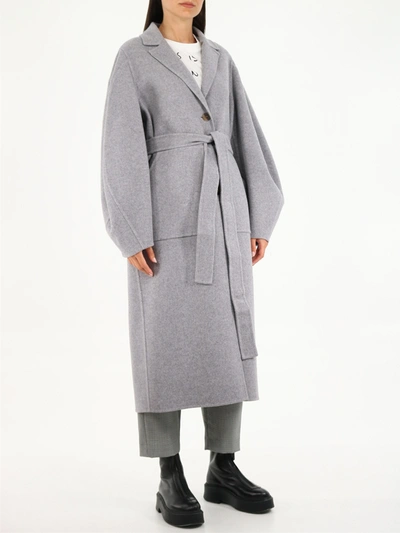 Shop Loewe Circular Sleeve Coat In Wool And Cachemire In Grey