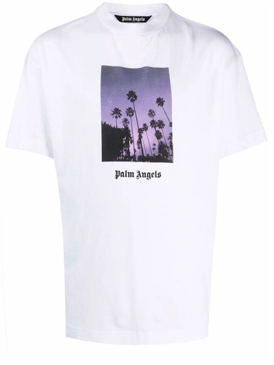 Shop Palm Angels T-shirt Bianca Stars And Palms In White
