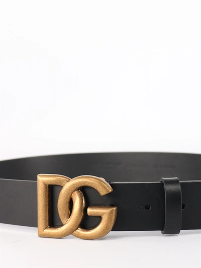 Shop Dolce & Gabbana Leather Belt With Crossed Dg Logo In Black