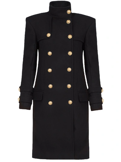 Shop Balmain Black Double-breasted Coat