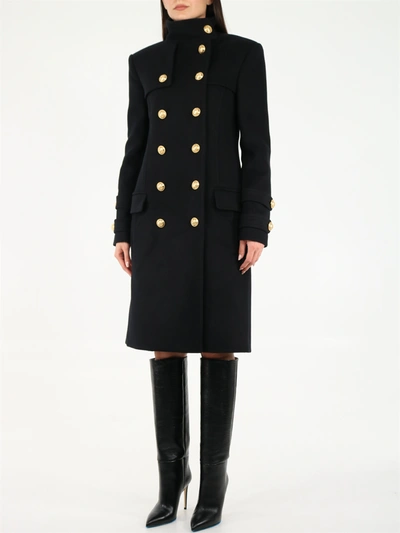 Shop Balmain Black Double-breasted Coat