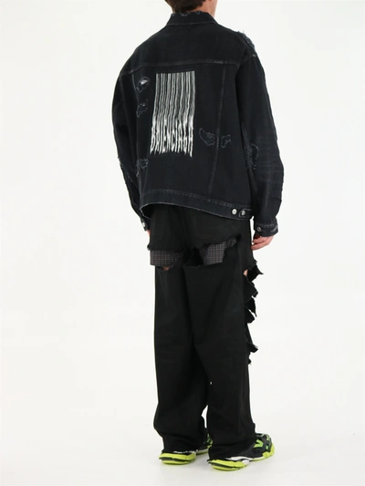 Shop Balenciaga Barcode Denim Jacket With Rips In Black