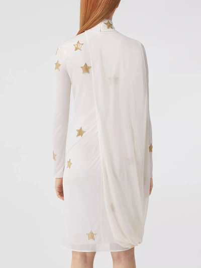 Shop Burberry Silk Viscose Dress With Gold Stars In Cream