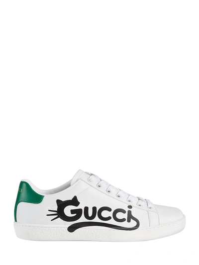 Gucci Women's Ace Sneakers With Cat Print In White