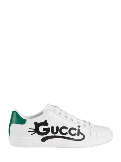 Shop Gucci Women's Ace Sneakers With Cat Print In White