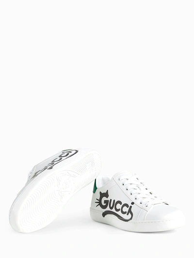 Shop Gucci Women's Ace Sneakers With Cat Print In White
