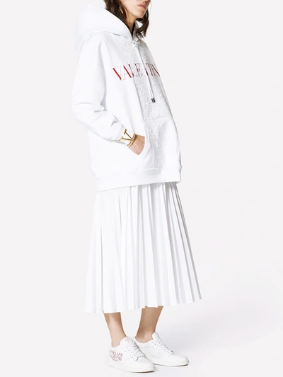 Shop Valentino Sweatshirt In Jersey And Heavy Lace In White