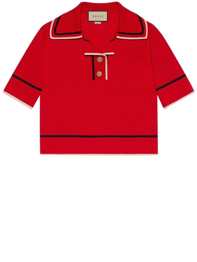 Shop Gucci Fine Cotton Knit Polo Shirt In Red