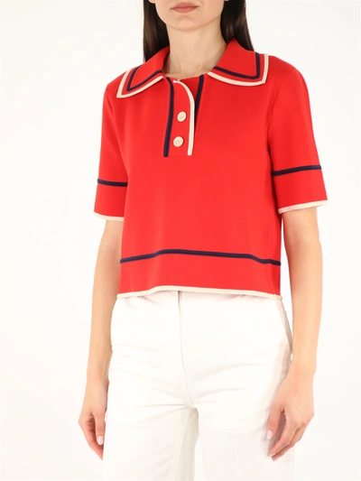 Shop Gucci Fine Cotton Knit Polo Shirt In Red