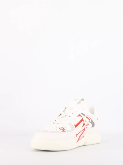 Shop Valentino Low-top Calfskin Vl7n Sneakers White And Red