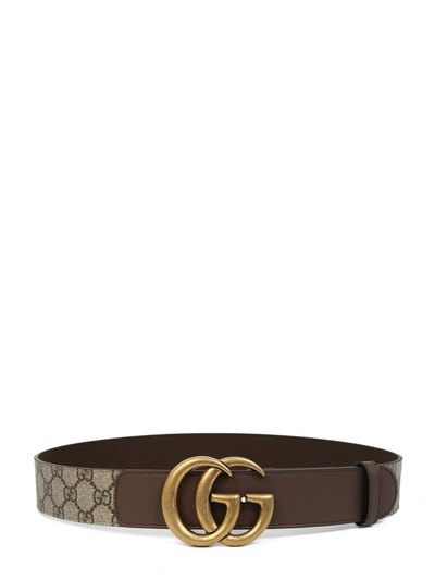 Shop Gucci Gg Motif Belt With Double G Buckle In Brown