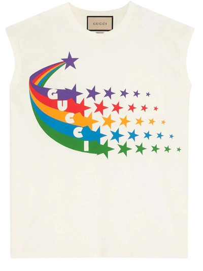 Shop Gucci Cotton Jersey Top With Colored Stars In White