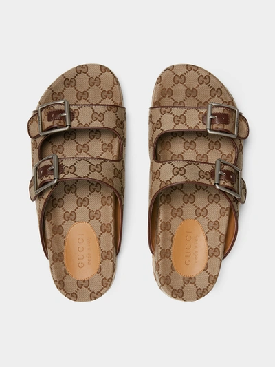 Shop Gucci Slider Sandal With Straps In Beige