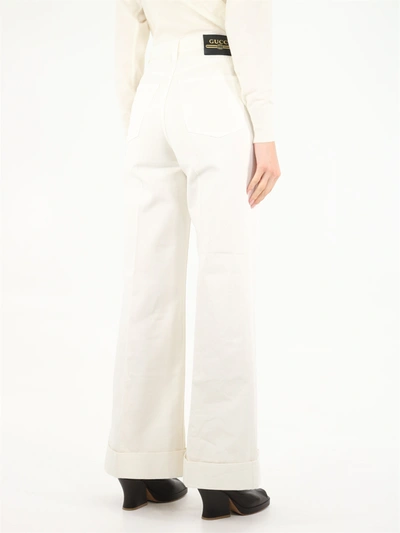 Shop Gucci Flare Trousers In Organic Cotton Eco Washed In White