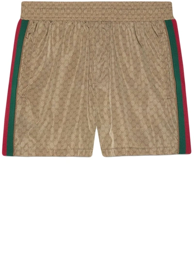 Shop Gucci Nylon Swim Shorts With Gg In Brown