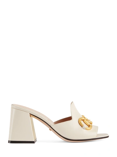 Shop Gucci White Slider Sandal With Horsebit