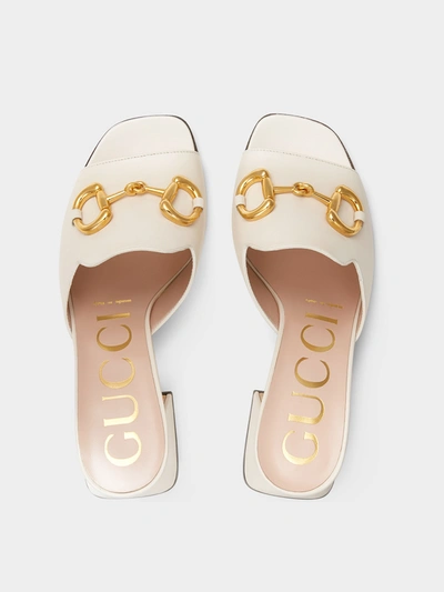 Shop Gucci White Slider Sandal With Horsebit