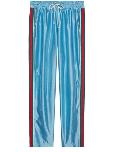 Shop Gucci Shiny Jersey Jogging Trousers In Light Blue