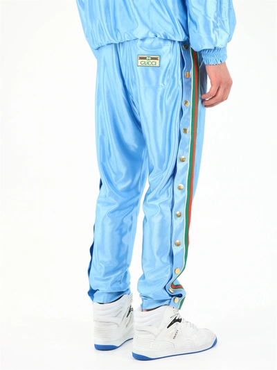 Shop Gucci Shiny Jersey Jogging Trousers In Light Blue