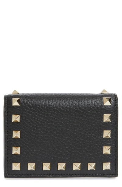 Shop Valentino Rockstud Leather French Wallet In Black