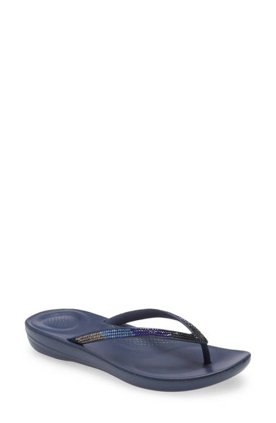 Shop Fitflop Iqushion Ombré Sparkle Flip Flop In Midnight Navy