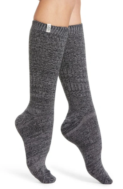 Ugg Ribbed Crew Socks In Grey / Black
