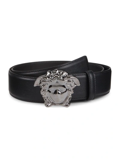 Shop Versace Men's Palazzo Medusa Buckle Leather Belt In Black