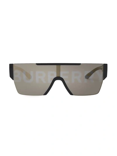 Shop Burberry 138mm Logo Shield Sunglasses In Black