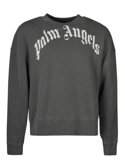 Shop Palm Angels Curved Logo Crewneck Sweatshirt In Black/white