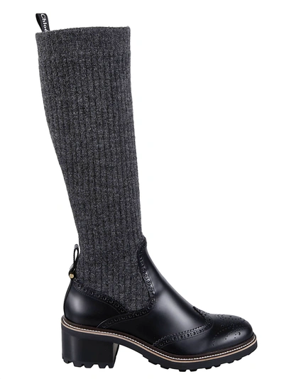 Shop Chloé Franne Sock Flat Boots In Black