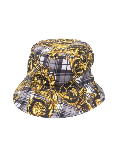 Shop Versace Jeans Couture Printed Canvas Tartan Bucket Hat In Gold