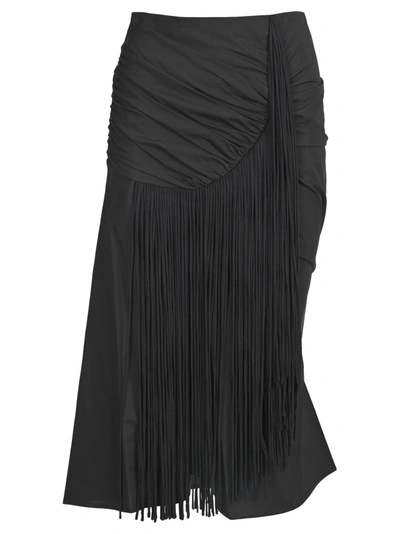 Shop Tory Burch Fringed Skirt In Black