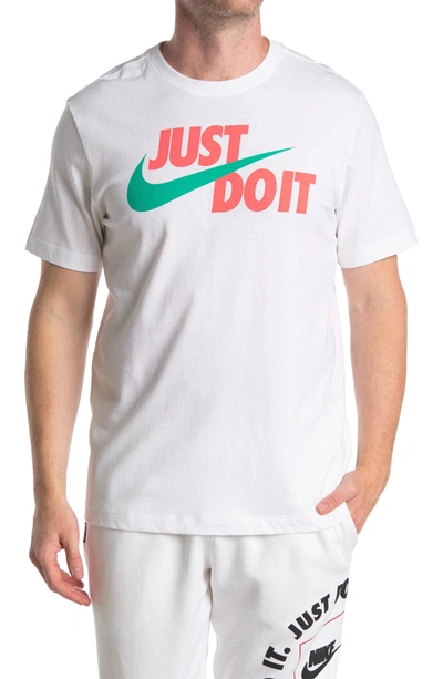 Shop Nike Just Do It Swoosh Graphic T-shirt In White/magic Ember/roma Green