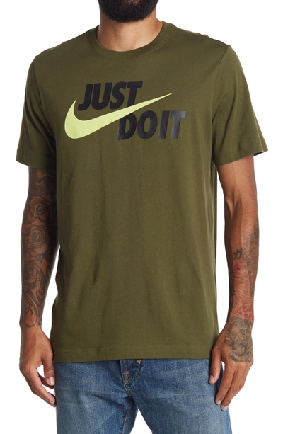 Shop Nike Just Do It Swoosh Graphic T-shirt In Green/black/lemon Twist
