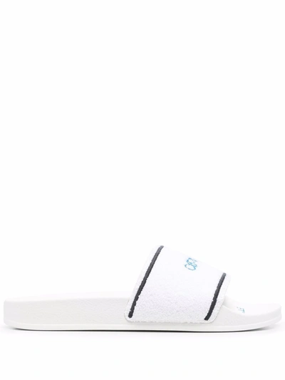 Off-white White Towel Material Slides With Striped Detailing In Blue