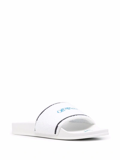 Off-white White Towel Material Slides With Striped Detailing In Blue