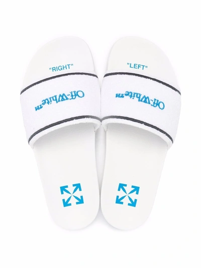 Off-white White Towel Material Slides With Striped Detailing In Blue