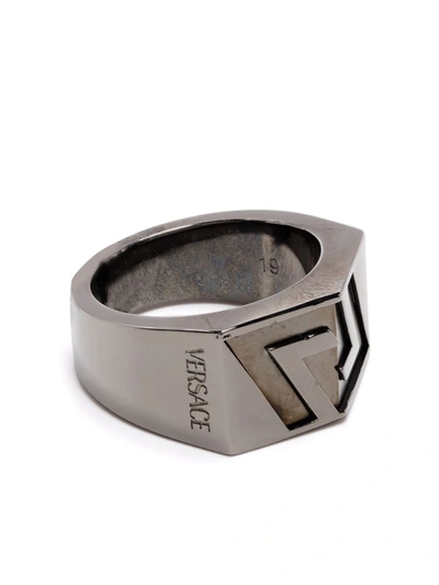 Shop Versace La Greca Engraved Ring In Silber
