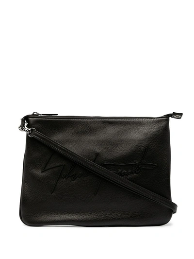 Shop Discord Yohji Yamamoto Logo-embroidered Leather Shoulder Bag In Schwarz