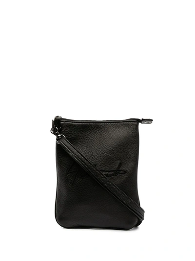 Shop Discord Yohji Yamamoto Logo-embroidered Leather Shoulder Bag In Schwarz