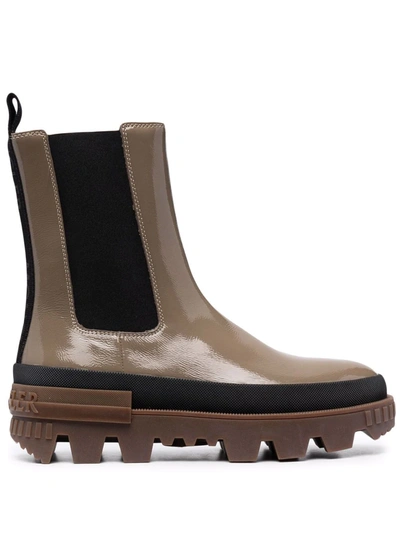 Shop Moncler Elasticated-panels Leather Boots In Nude