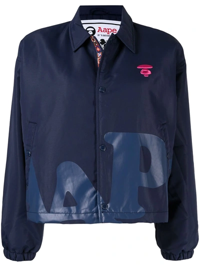 Shop Aape By A Bathing Ape Chest Embroidered-logo Jacket In Blau