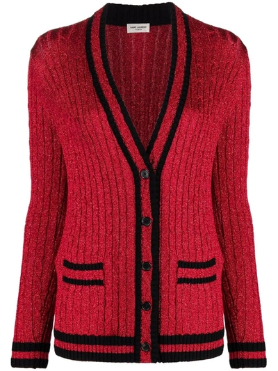 Shop Saint Laurent Cable Knit Cardigan In Rot